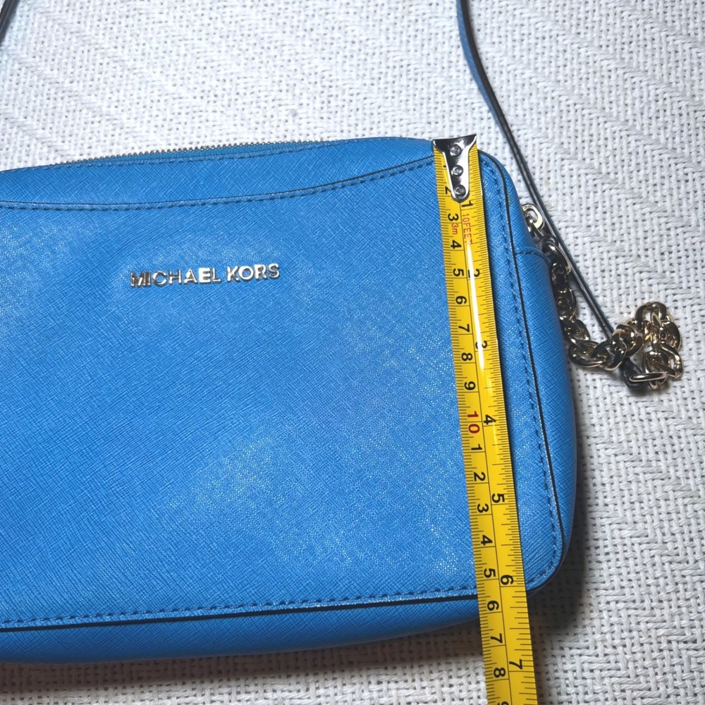 Michael Kors Jet Set East West Crossbody Bag Blue Saffiano Leather Gold Hardware - Picture 9 of 10
